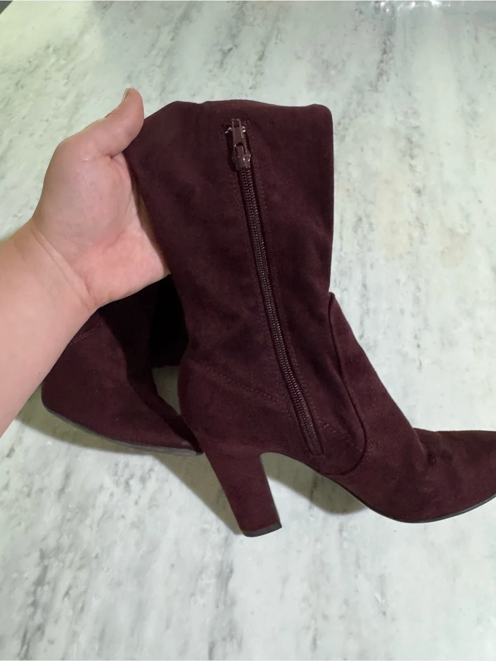Unisa Over-the-Knee Faux Suede Chic Fall Party Block 4” Heel Boots Burgundy 6.5